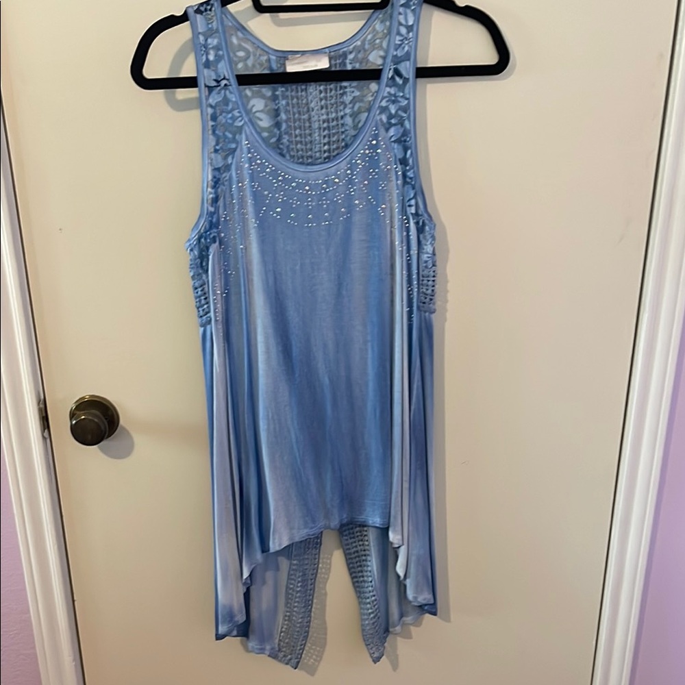 Vocal Light Blue Embellished Tank Top